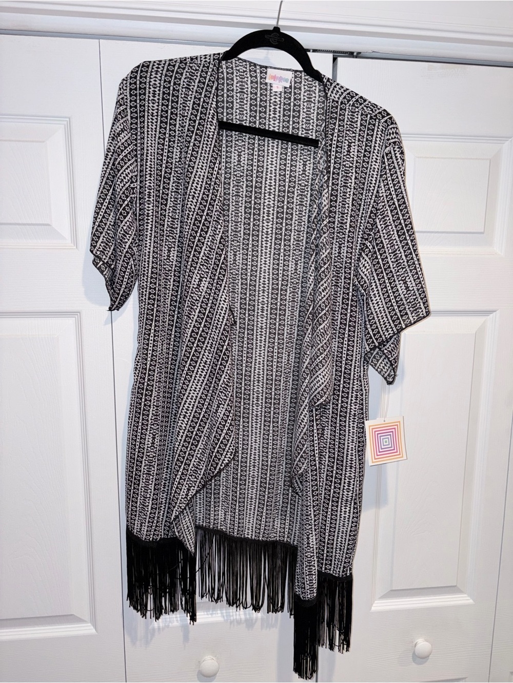 LuLaRoe Black and White Geometric Fringe Swim Coverup